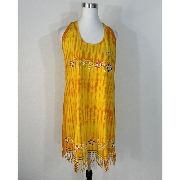 Neon BeachWear Mexico Womens Sundress Sz EX Yellow Orange Sleeveless Frills - Picture 2 of 12